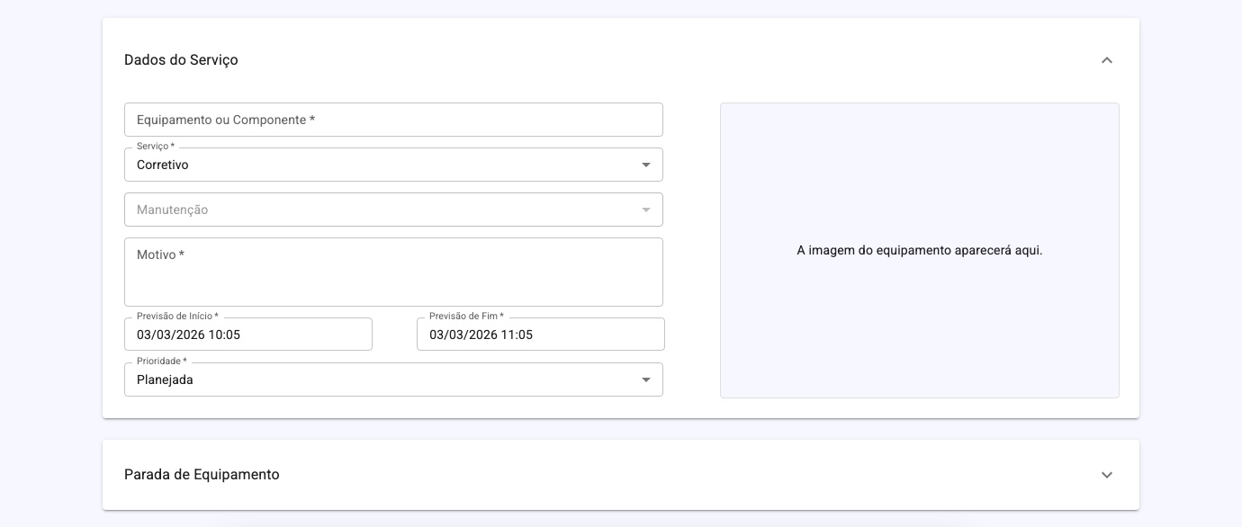 Tela de ordem de serviço