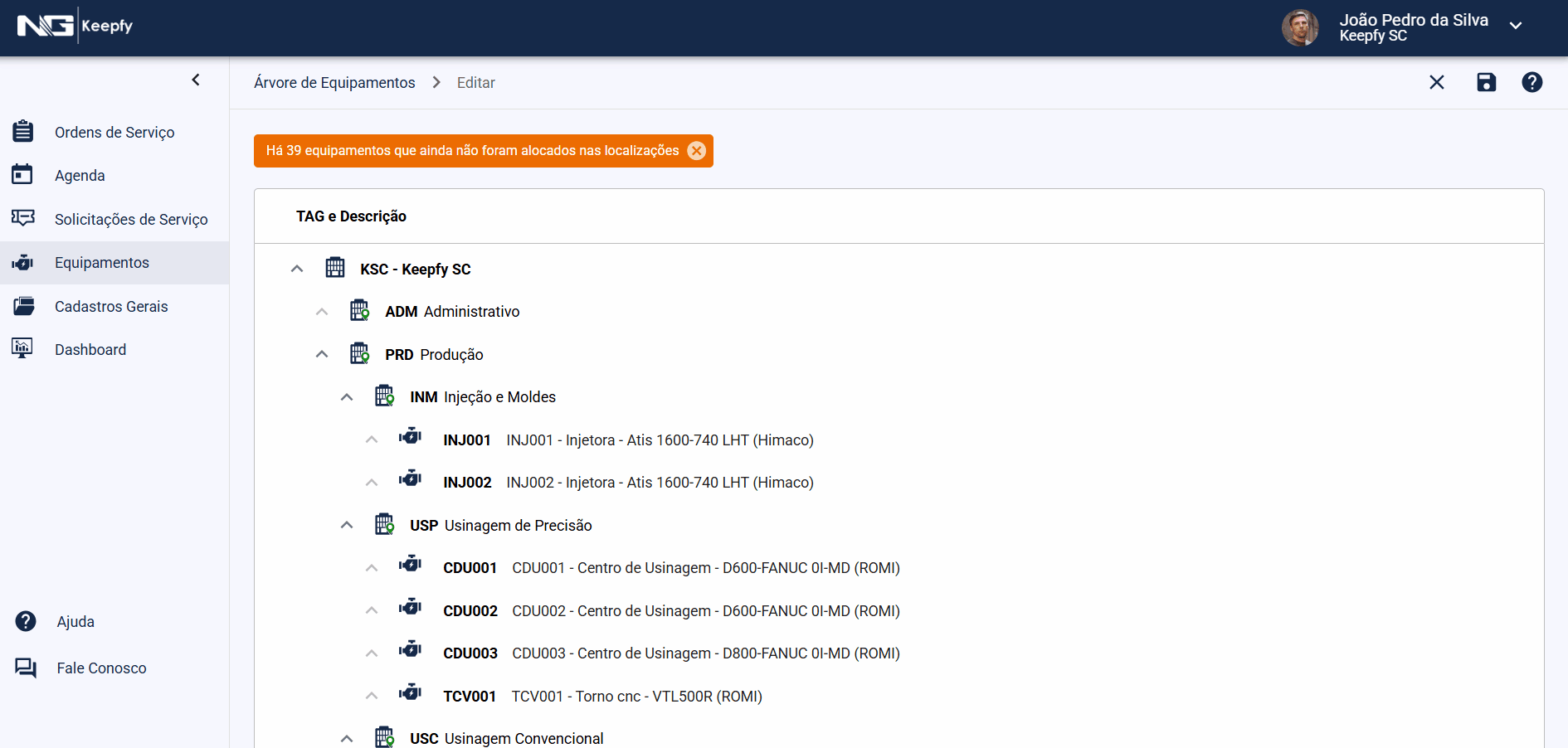 Como fazer a alocação de vários equipamentos já cadastrados em uma localização específica.