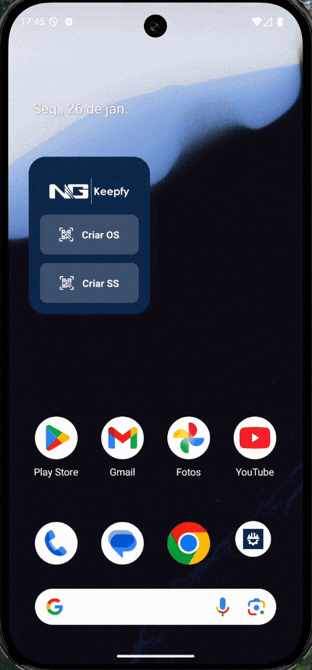 Atalhos e widgets no aplicativo do Keepfy para acesso mais rápido na criação de OS e SS